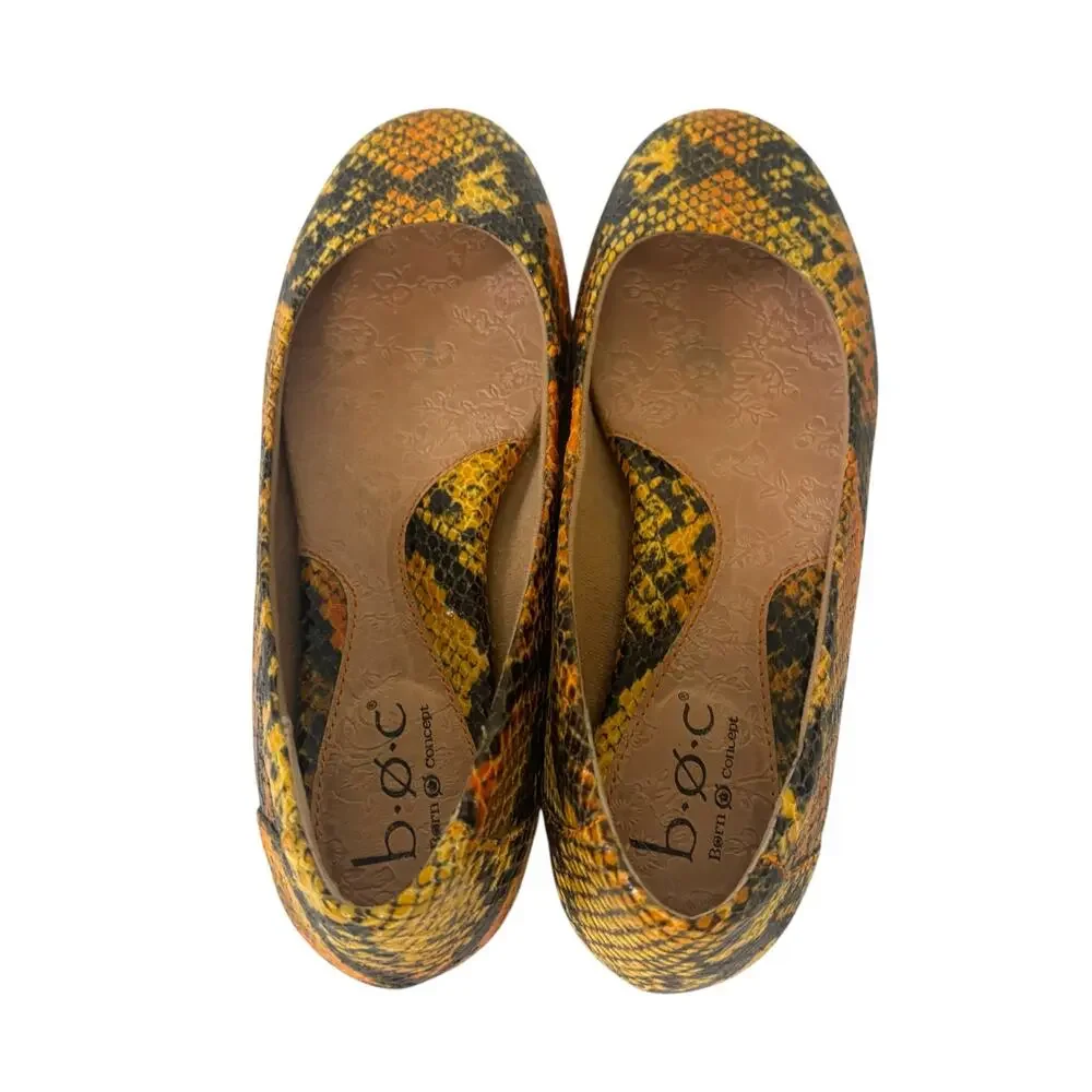 BOC Born Concepts Women’s Ballet Flat Yellow Black Snakeskin Print Shoes Size 6